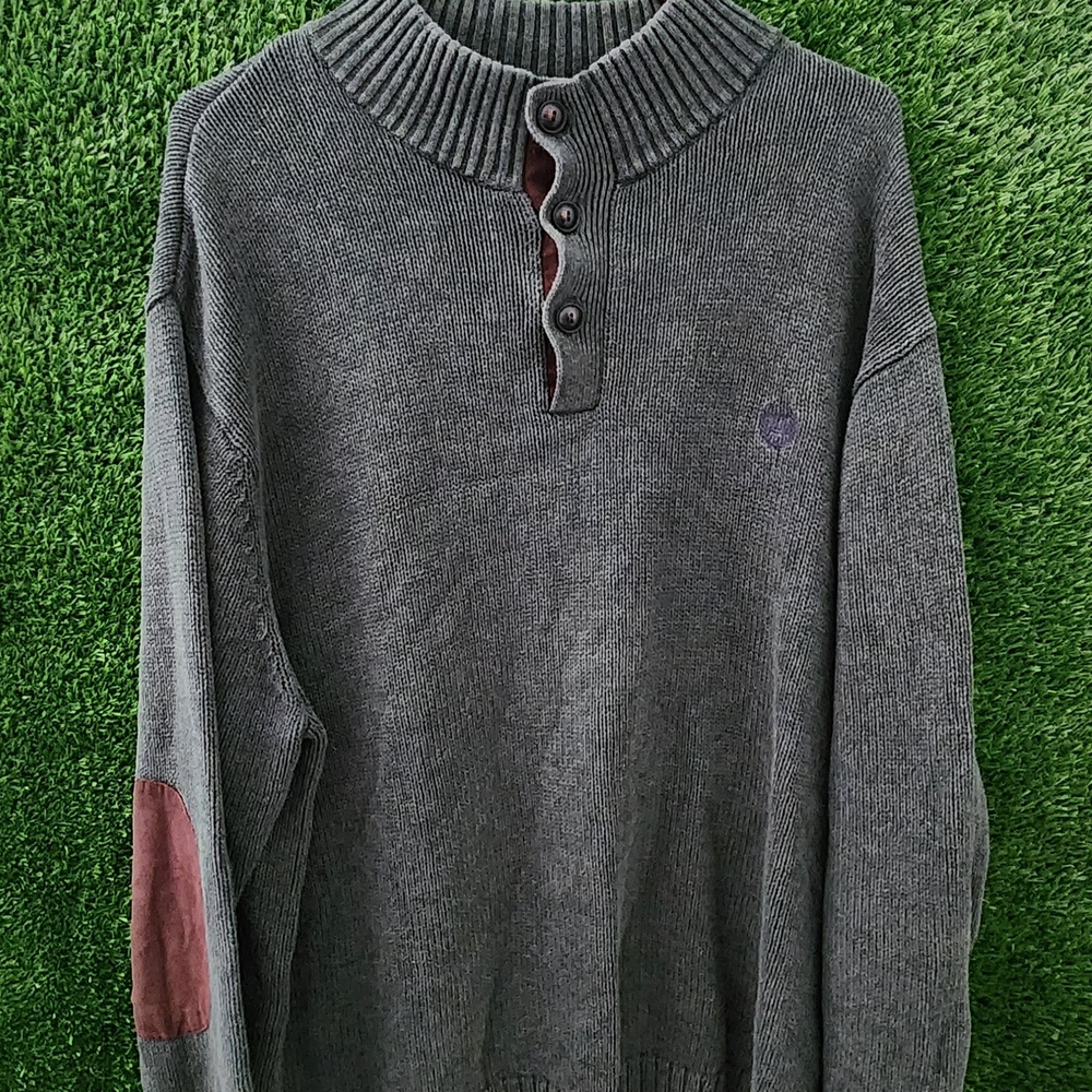 Chaps Dark Gray Crewneck Sweater with Maroon Accents Size 2XL